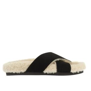 ANCIENT GREEK SANDALS  Anilio Crosta Leather Shearling Sandals - Black